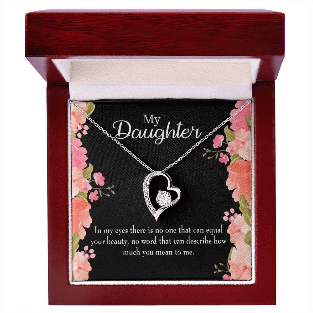 Daughter Your Beauty Forever Love CZ Heart Necklace Yellow Gold Standard Box